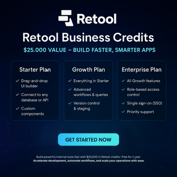 Retool.com 25,000$ credits – 1 year
